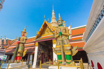 Low angle view of temple against building