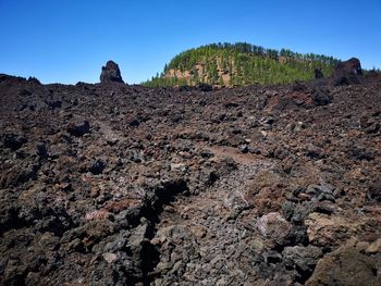 Rock formations on landscape against clear sky