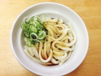 Close-up of noodles in plate on table