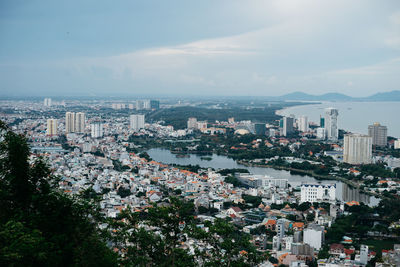 High angle view of townscape against sky