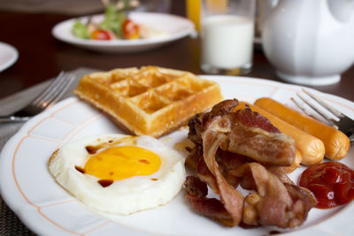 Close-up of food served in plate on table