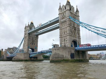 View of bridge over river against cloudy sky