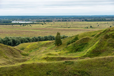 Landscape with hills and a plain, in front of the oka river. the view from the hill.