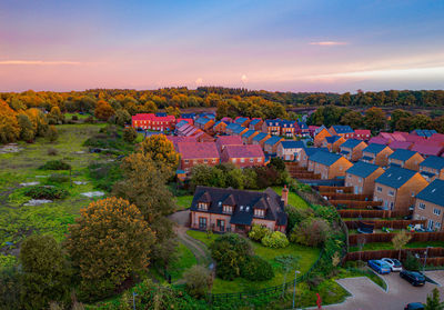 High angle view of townscape against sky