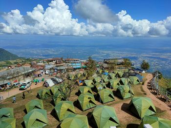 High angle view of tent against sky