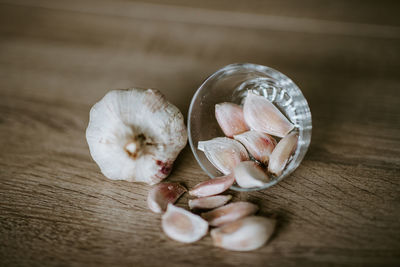 High angle view of eggs on table
