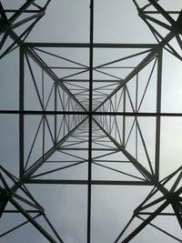 Directly below view of electricity pylon against sky