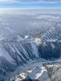 Aerial view of snowcapped mountains