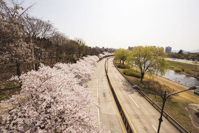 View of railroad tracks against clear sky