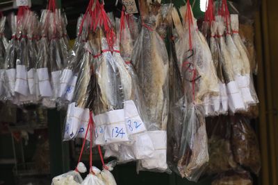 Panoramic shot of fish for sale in market