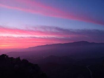 Scenic view of silhouette mountains against sky at sunset