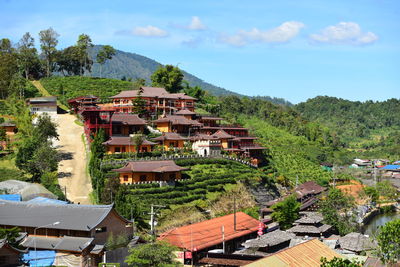 High angle view of townscape against sky