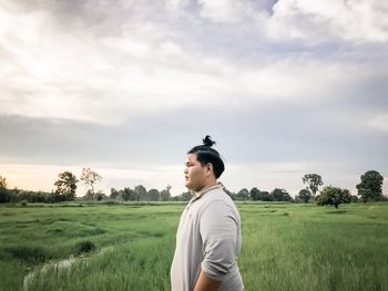 Chubby boy and fields