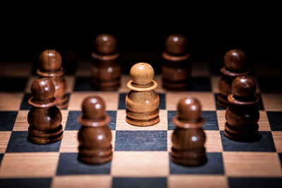 Close-up of wooden chess pieces