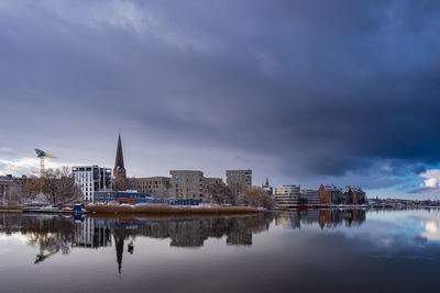 Reflection of buildings in city