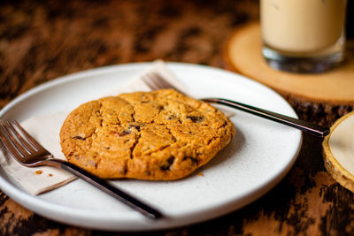 High angle view of breakfast in plate on table