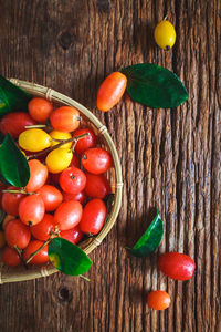 Close-up of tomatoes on wooden table