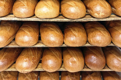 Many bread loafs in bakery or supermarket