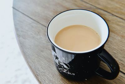 High angle view of coffee on table