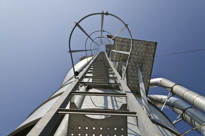 Low angle view of ladder against clear sky