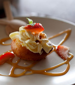 Close-up of dessert served in plate