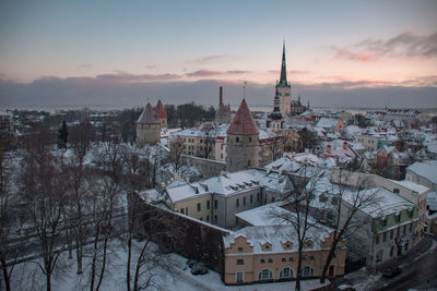 Panoramic view of townscape against sky during sunset