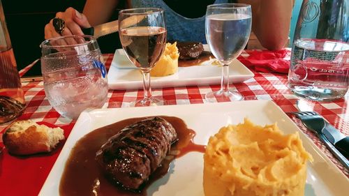 Close-up of food served on table