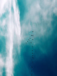 Low angle view of birds flying in sky