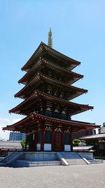 Low angle view of pagoda against sky