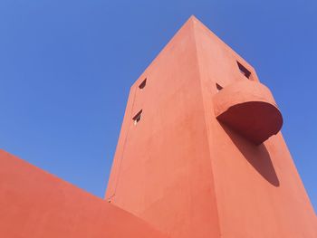 Low angle view of building against clear blue sky