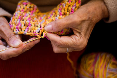 Close-up of hand knitting wool