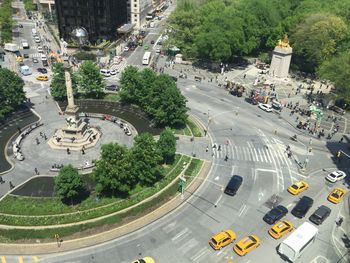 High angle view of columbus circle in city