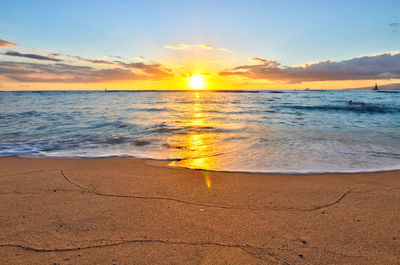 Scenic view of sea against sky during sunset