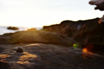 Close-up of rocks against sky