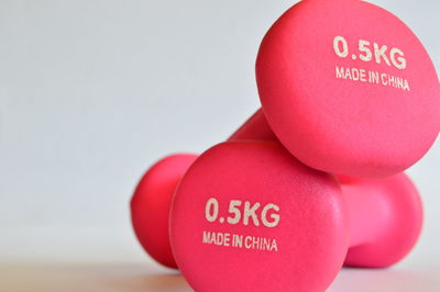 Close-up of dumbbell on table