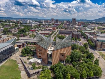 High angle view of buildings in city