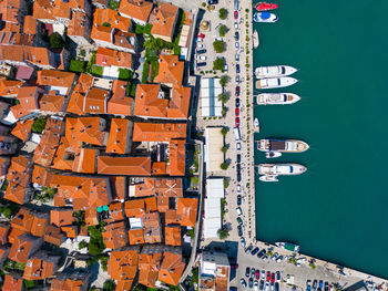 High angle view of boats in sea