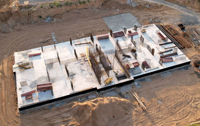 High angle view of stack of firewood