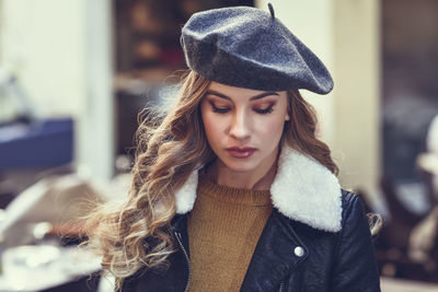 Close-up of beautiful young woman