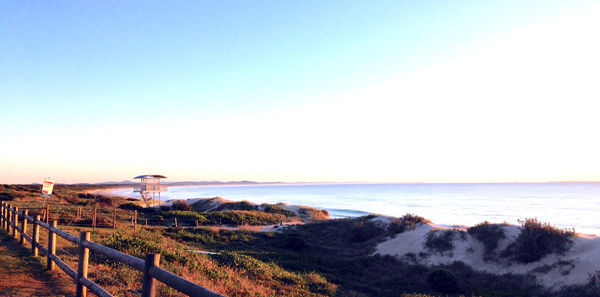 Scenic view of sea against clear sky