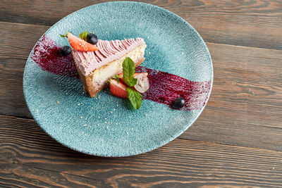 High angle view of dessert on table