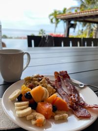 Close-up of breakfast served on table