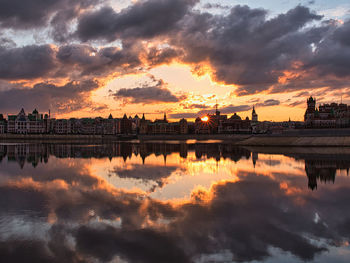 Scenic view of lake against sky during sunset