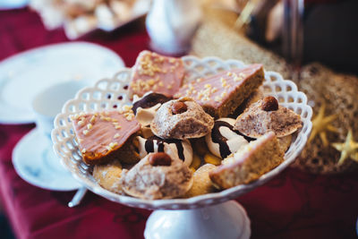 Close-up of dessert in plate on table