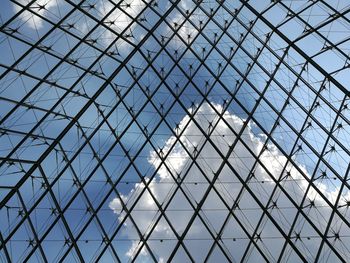 Low angle view of skylight in building against sky