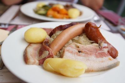 Close-up of breakfast served in plate