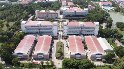 High angle view of buildings in city