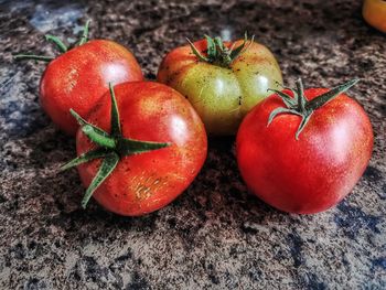 High angle view of apples on table