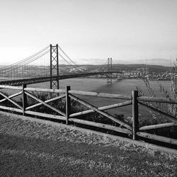 Suspension bridge over river