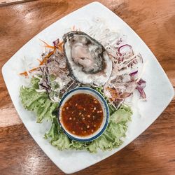 High angle view of food in plate